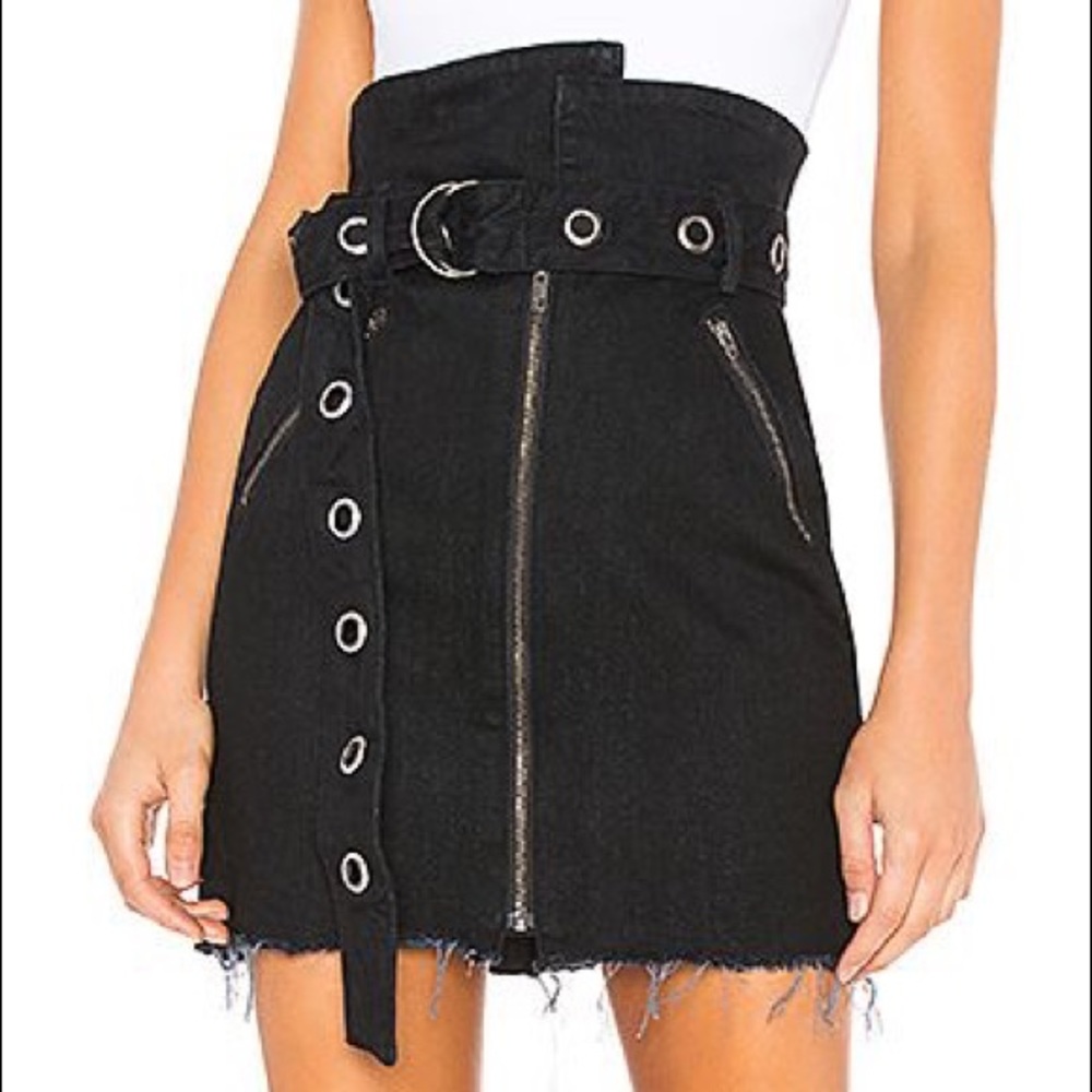 GRLFRND Revolve Ava Moto Paperbag Mini Moto Skirt Black